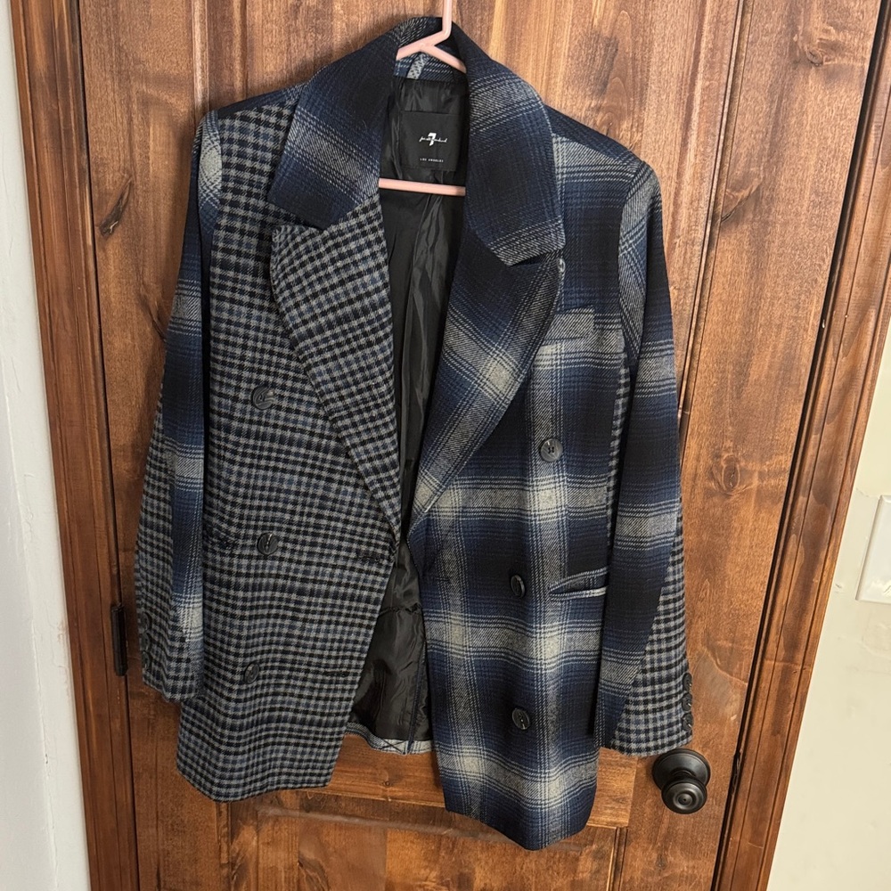 7 For All Mankind Blue and Gray Patterned Jacket